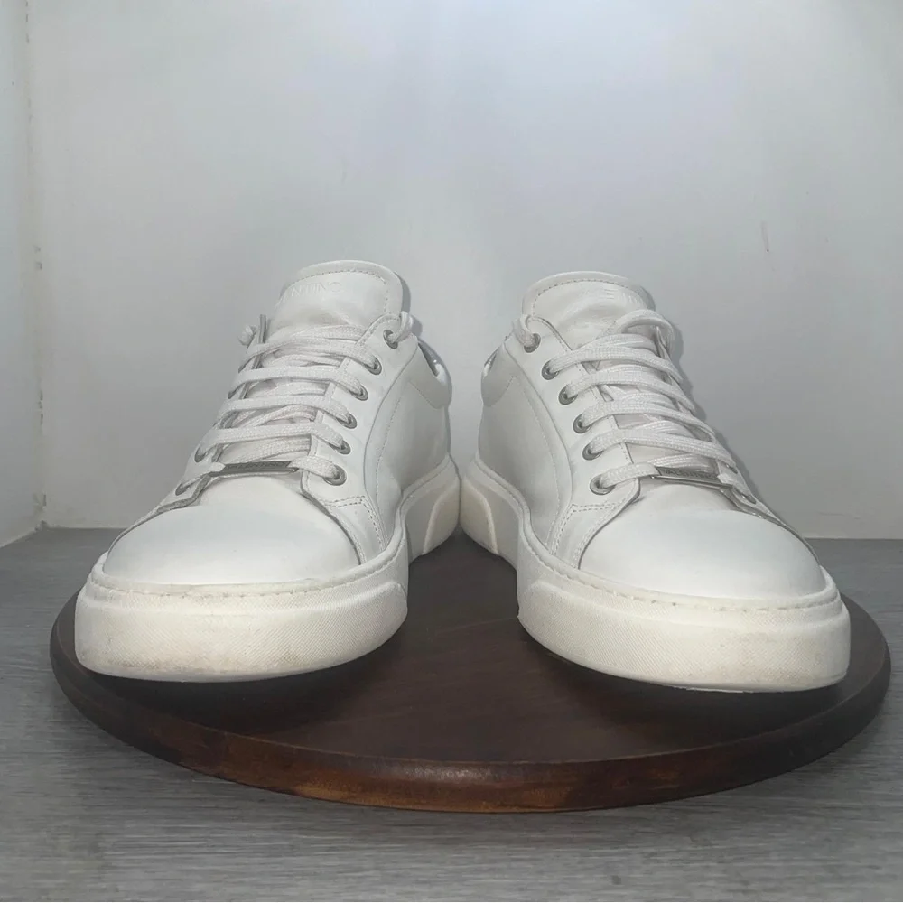 Valentino by Mario Valentino Ronald Logo Leather Sneakers White Sliver Men’s 12
